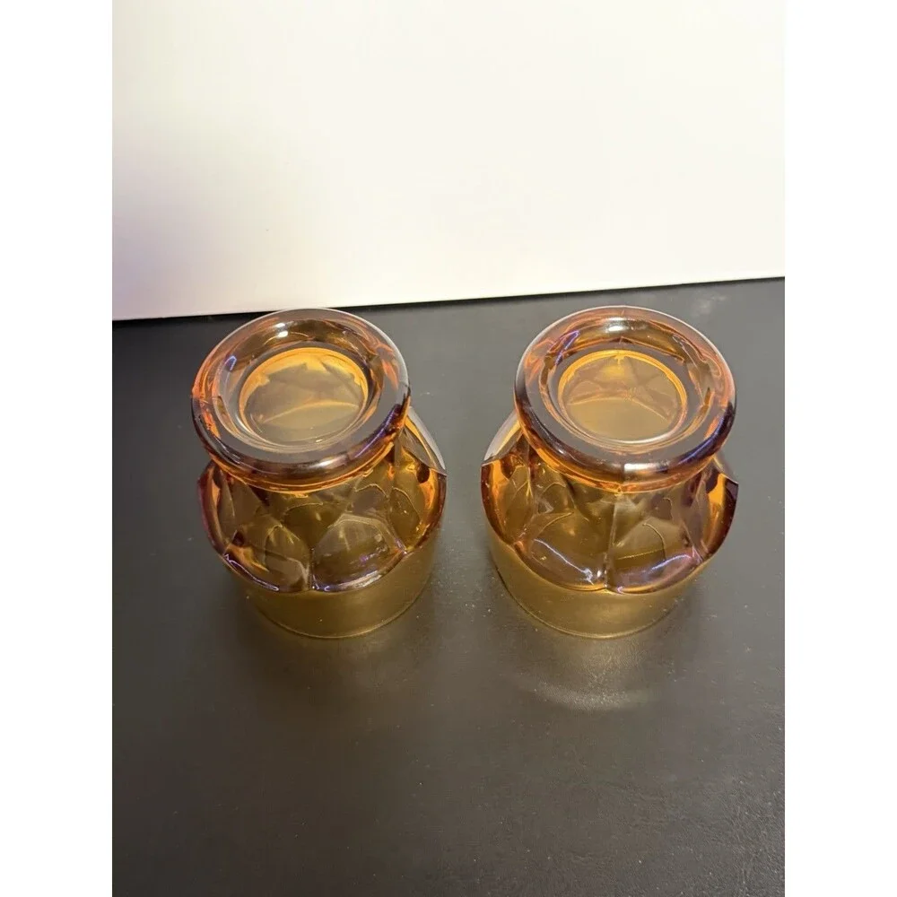 Vintage Amber Glass Whiskey Tumblers Rocks Glasses Set of 2 Mid Century Modern